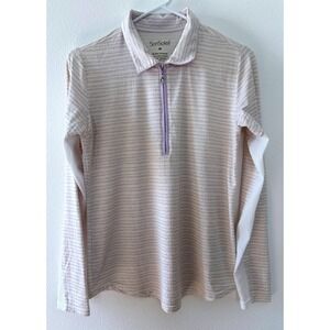 San Soleil Quarter Zip Womens Medium Purple‎ Stripe UPF 50 Sun Golf Outdoor